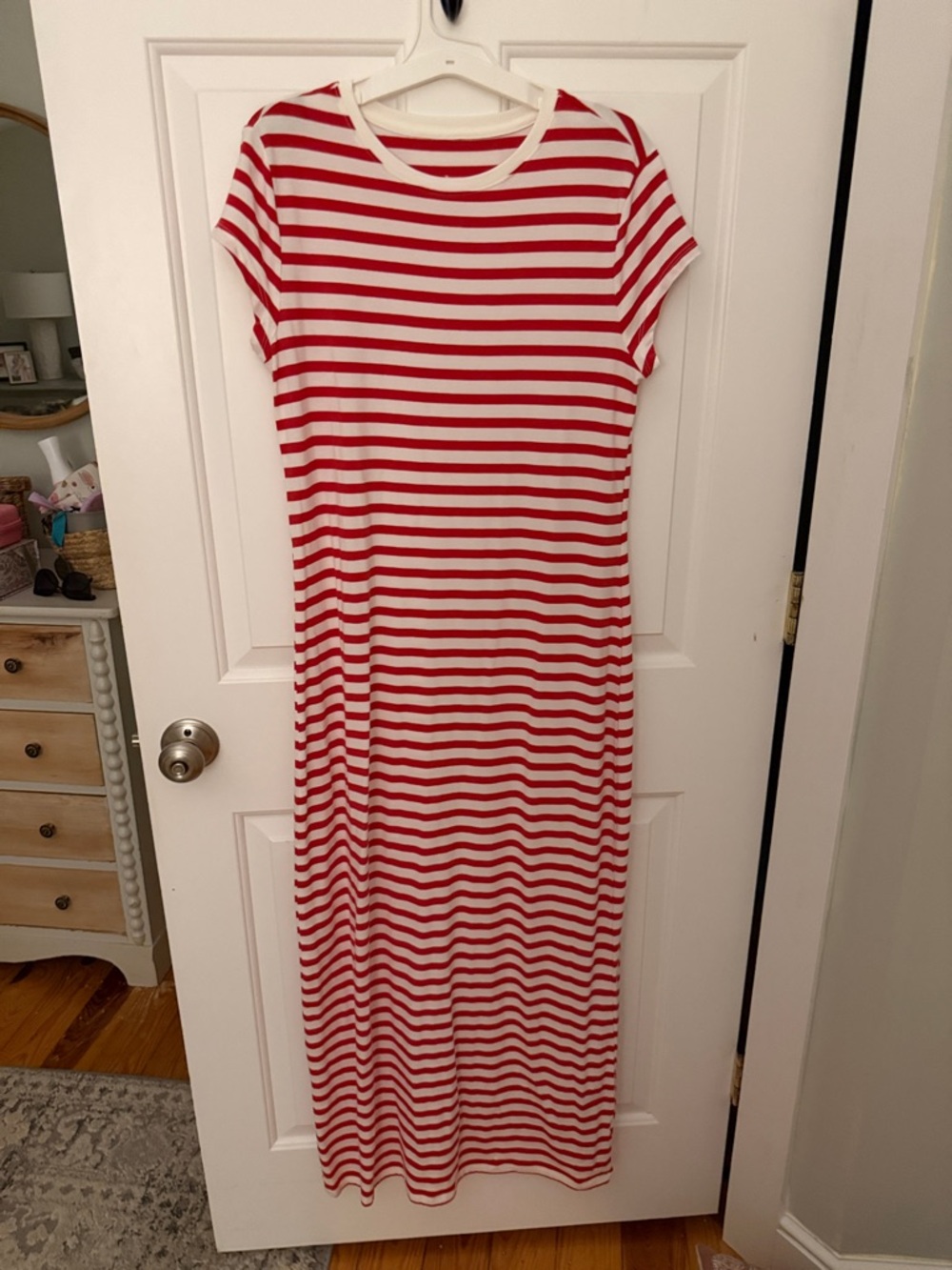 Red and White Striped Maxi Dress - Casual Tee Style